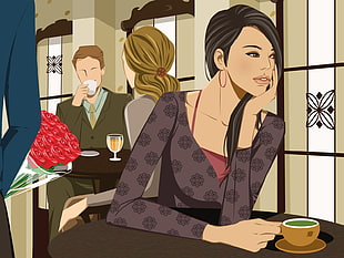 animated woman wearing floral long sleeve shirt HD wallpaper