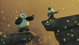 two black and white ceramic figurines, Kung Fu Panda