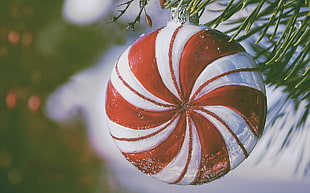 red and white bauble, Christmas ornaments  HD wallpaper
