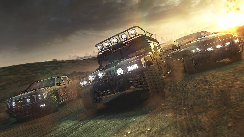 several cars photo during sunset HD wallpaper