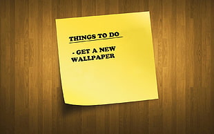 yellow sticky note with things to do list, simple, post-it notes, wooden surface, minimalism HD wallpaper