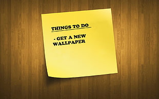 yellow sticky note with things to do list, simple, post-it notes, wooden surface, minimalism