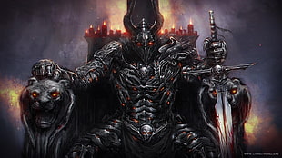 black and red monster illustration, warrior, Ares, dark fantasy, demon