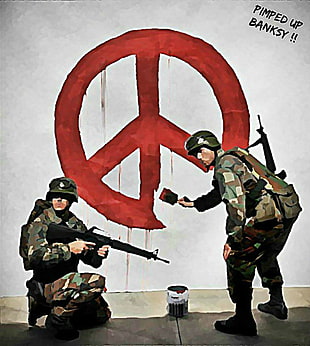 soldiers painting, Banksy, street art, graffiti, peace