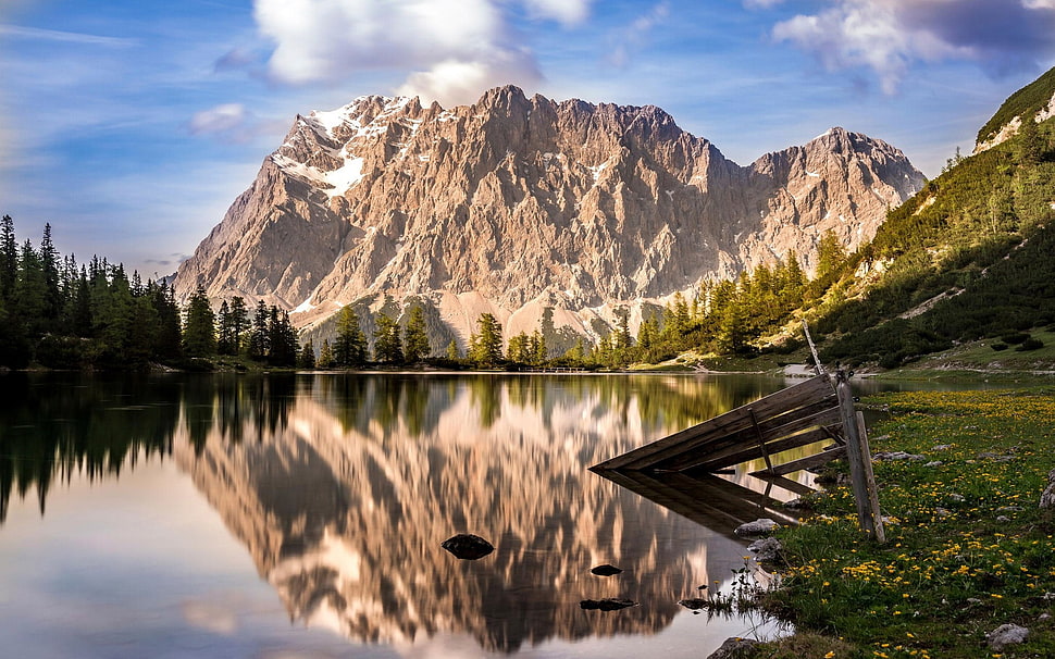 brown snowy mountain, mountains, Canada, reflection, nature HD wallpaper