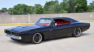 classic black coupe, car, muscle cars, Dodge Charger, custom