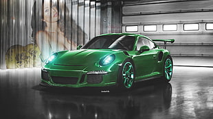 green Porsche Carrera, car, Porsche 911 Carrera S, Porsche 911 GT3 RS