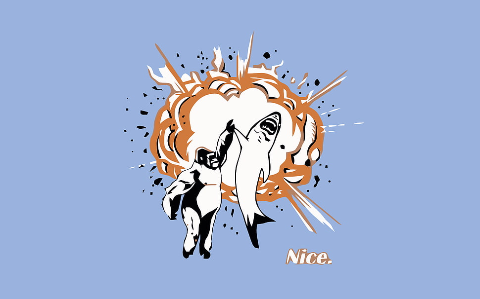 gorilla and shark digital wallpaper, gorillas, shark, explosion, high-five HD wallpaper