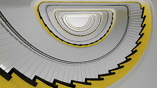 yellow and gray spiral illustration, stairs, architecture, building
