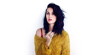 Katy Perry wearing brown fur sweater HD wallpaper