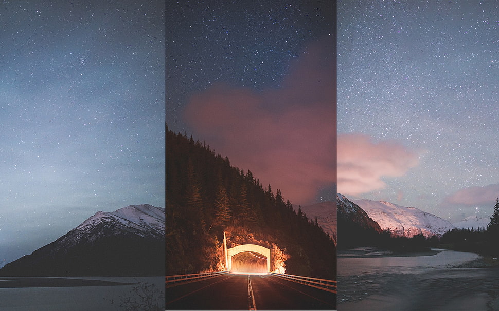 road tunnel, nature, Alaska, winter, landscape HD wallpaper