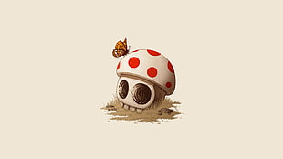 monarch butterfly on mushroom graphic wallpaper, Super Mario, video games, fan art