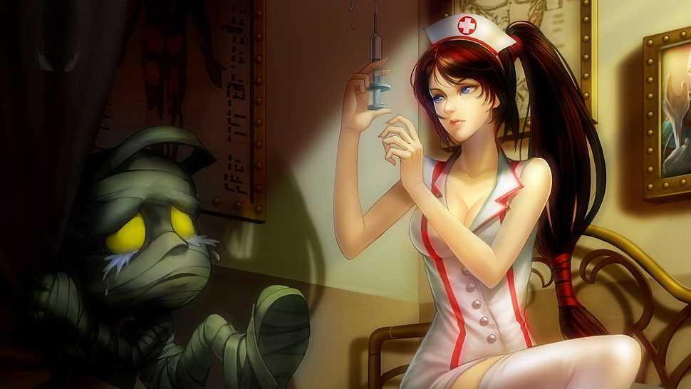 nurse anime character illustration, League of Legends, Akali, video games HD wallpaper