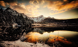 black lake, winter, sky, nature, water HD wallpaper
