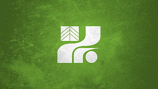 white logo with green background