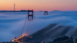 black suspension bridge, San Francisco, Golden Gate Bridge, mist, landscape