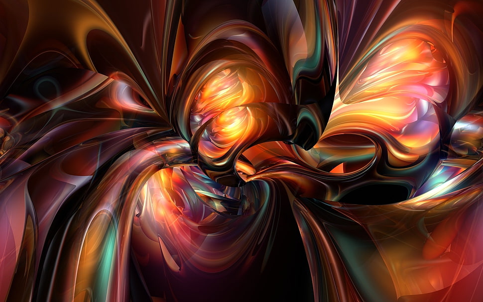 orange, red, and green abstract painting, digital art, abstract, CGI, colorful HD wallpaper
