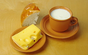 photo of cheese on brown ceramic saucer beside mug with saucer HD wallpaper