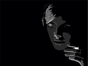 person with a cigarette grey and black illustration