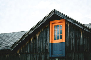 orange and blue wooden door