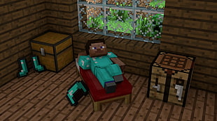 man lying on bed Minecraft application screenshot