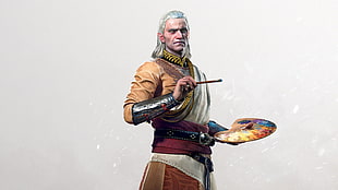 man holding paint palette and brush wallpaper, The Witcher 3: Wild Hunt HD wallpaper