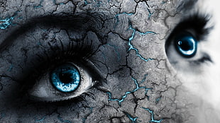 person's eyes, blue eyes, selective coloring, eyes, digital art HD wallpaper