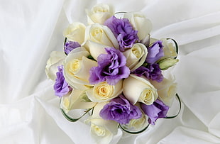 purple and white flower bouquet