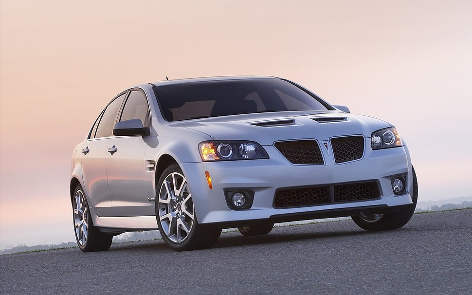 white Pontiac sedan HD wallpaper