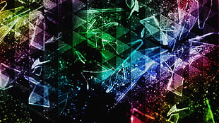 multicolored digital wallpaper, abstract, colorful, triangle, shattered