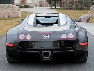 black and red super car, Bugatti Veyron, car