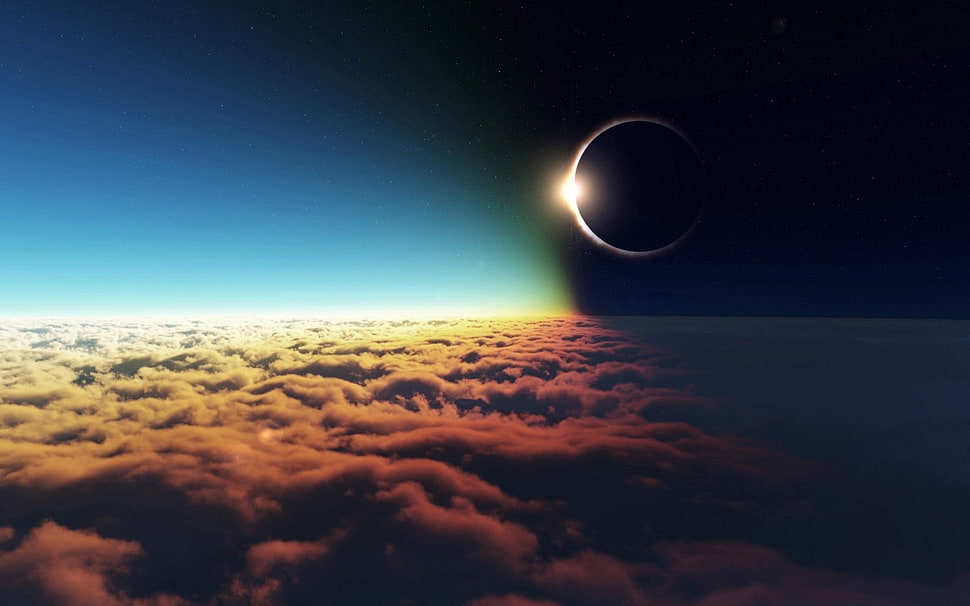 solar eclipse, eclipse , space art, sky, space HD wallpaper
