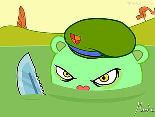 green character drawing, happy tree friends , Flippy