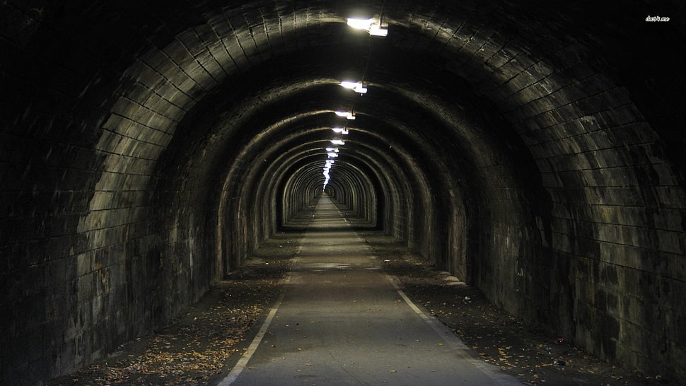 gray tunnel, tunnel, road, underground, lights HD wallpaper