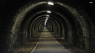 gray tunnel, tunnel, road, underground, lights