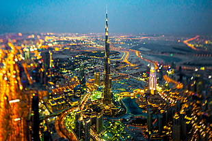 Dubai, cityscape, city lights, tilt shift HD wallpaper