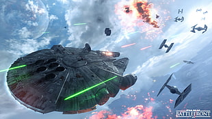 Star wars Battle Front poster, Star Wars: Battlefront, video games, Millennium Falcon, TIE Fighter