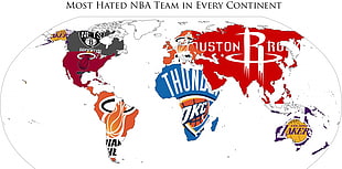 Most Hated NBA team in every continent world map chart