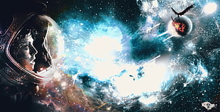 galaxy with spacecraft wallpaper, space art, space, astronaut, galaxy
