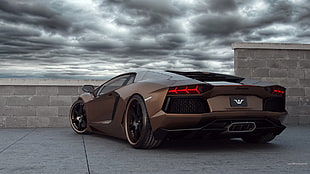 brown sports car, Lamborghini Aventador, Lamborghini, car, vehicle