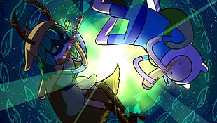 green and blue TMNT print textile, Adventure Time, Finn the Human, Huntress Wizard, artwork
