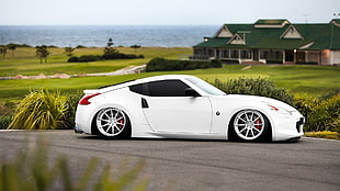 white coupe, Nissan 370Z, car, tuning