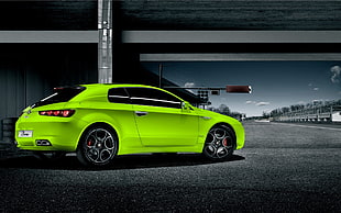 yellow 5-door hatchback, car, green cars, vehicle HD wallpaper