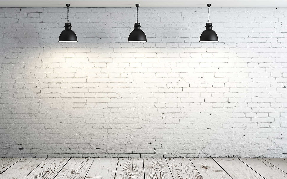 three black pendant lamps, room, lamp HD wallpaper