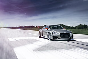 timelapse photography of silver Audi coupe along highway HD wallpaper