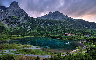 aerial photo of alpine mountain, nature, landscape, mountains, lake