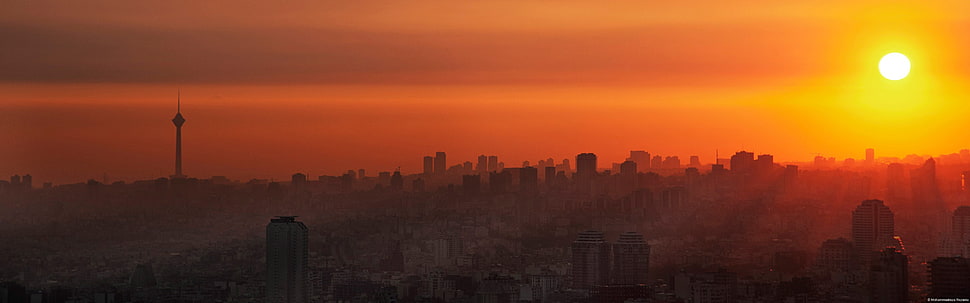 silhouette of city skyline, Iran, Tehran, city, Milad Tower HD wallpaper