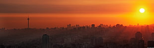 silhouette of city skyline, Iran, Tehran, city, Milad Tower HD wallpaper