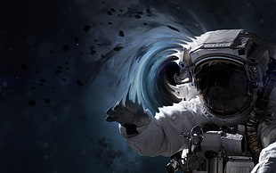 white astronaut wallpaper, space art, space, astronaut, black holes