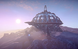 round grey and blue battleship, Planetside, Planetside 2, science fiction